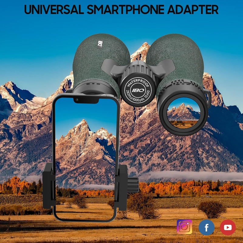 IBQ 12x50 UHD Binoculars for Adults High Powered with Upgraded Phone Adapter - Large View, Lightweight, IPX7 Waterproof - Binoculars for Hunting Bird Watching Travel Cruise - Image 3